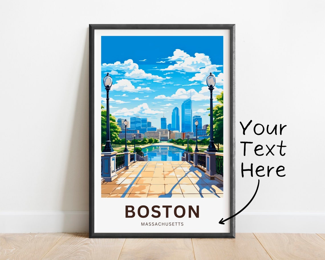Personalized Boston Massachusetts Skyline Bridge Park Travel Poster