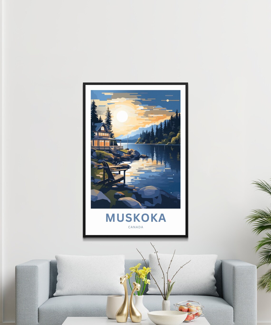 Muskoka Canada Lakeside Cabin Sunset Chair Vintage Travel Poster - Image 3