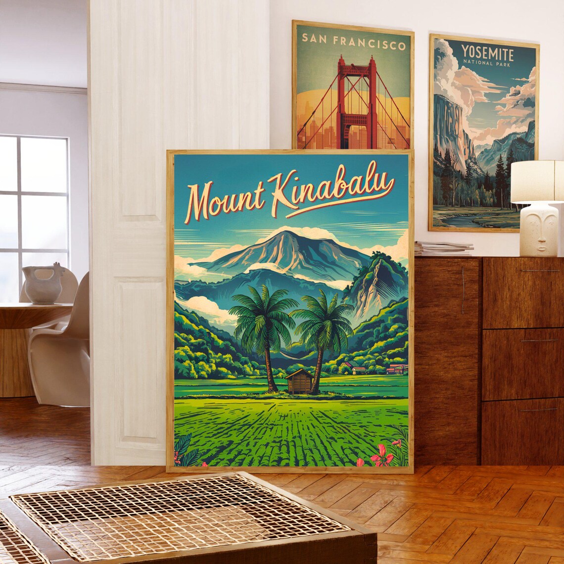 Mount Kinabalu Malaysia Palm Groves Rice Field Travel Poster - Image 5