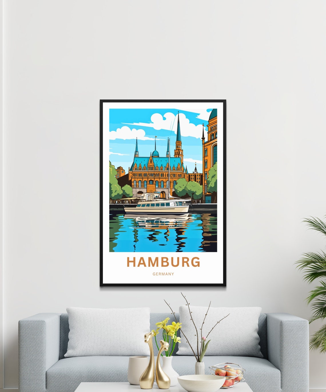 Hamburg Germany Historic City Hall Harbor Boat Cruise View Poster - Image 2