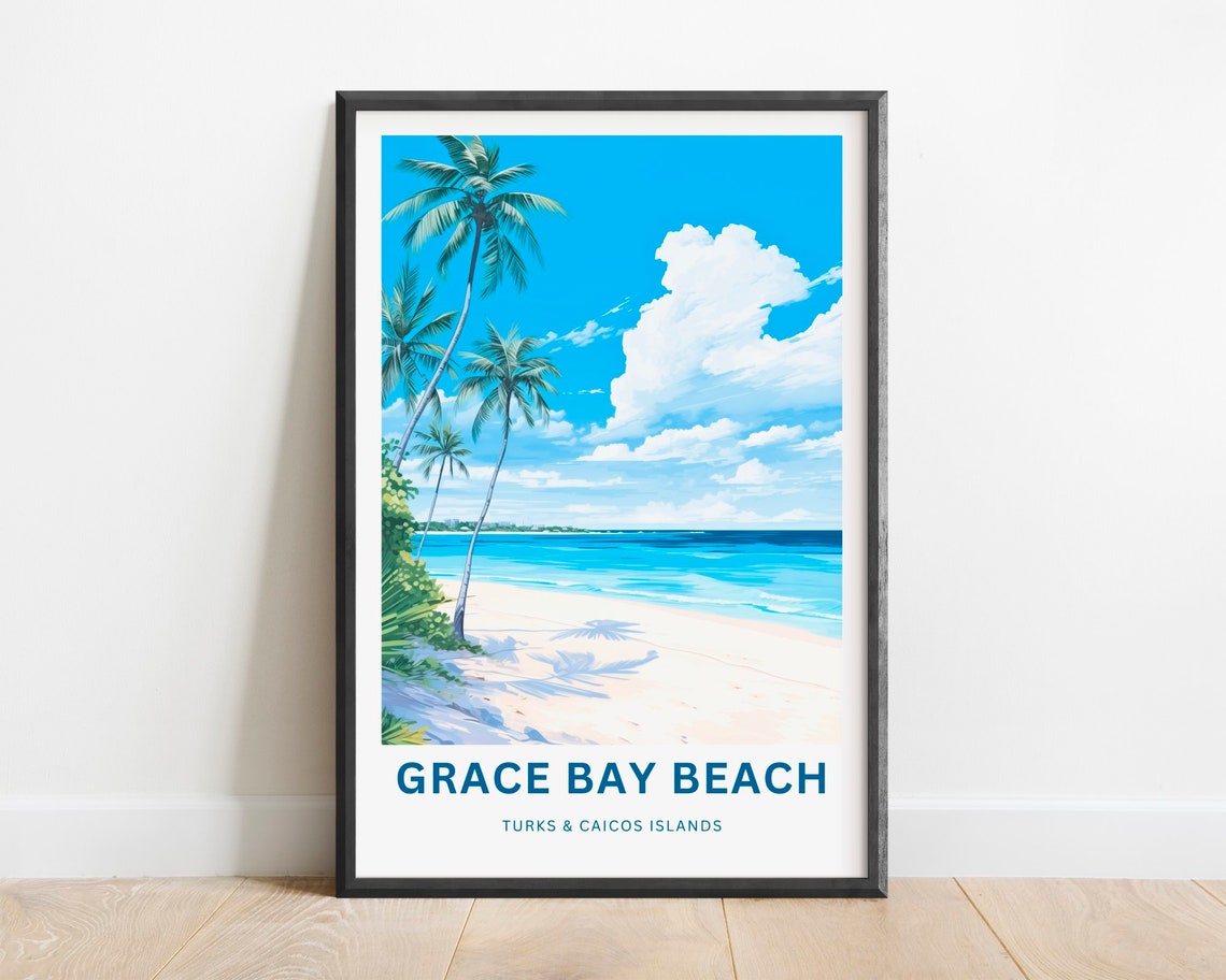Grace Bay Beach Turks and Caicos Islands Leaning Palm Trees Poster