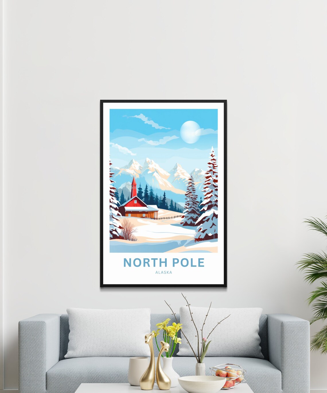 North Pole Alaska Personalized Snowy Church Winter Village Poster - Image 3