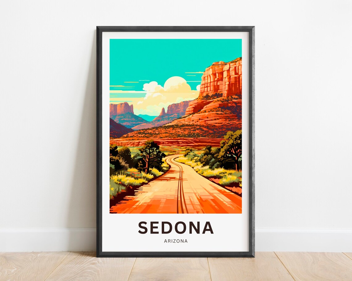 Sedona Arizona Travel Poster Desert Road Red Rock Cliffs Art