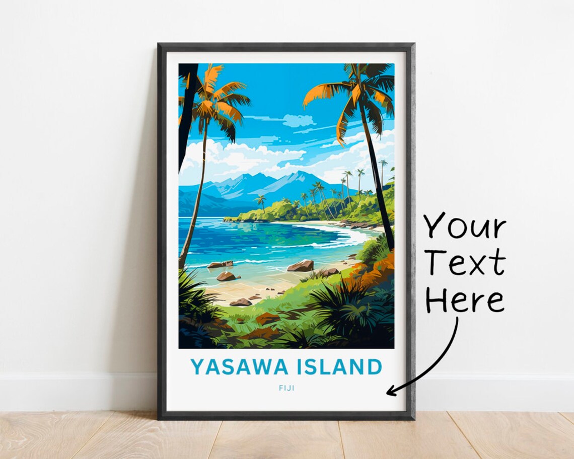 Yasawa Island Fiji Palm Beach Sunny Custom Tropical Travel Poster