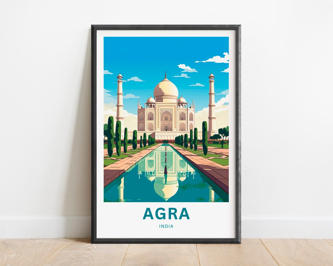 Taj Mahal Agra India Cypress Gardens Reflecting Pool Travel Poster