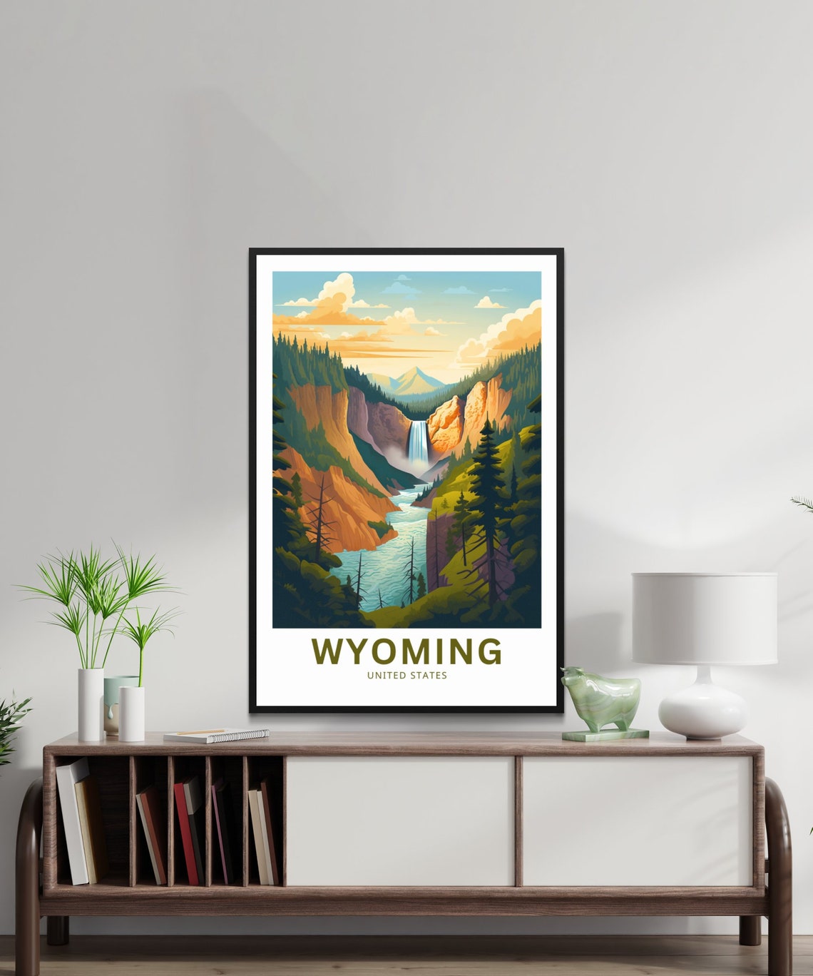 Personalized Wyoming Canyon Waterfall Vintage Travel Art Poster - Image 2