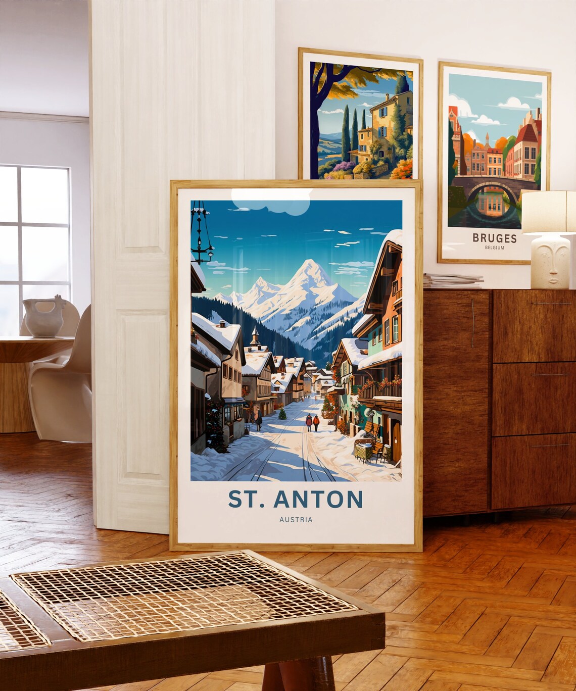 St. Anton Austria Alpine Ski Village Snow Vintage Travel Poster - Image 5
