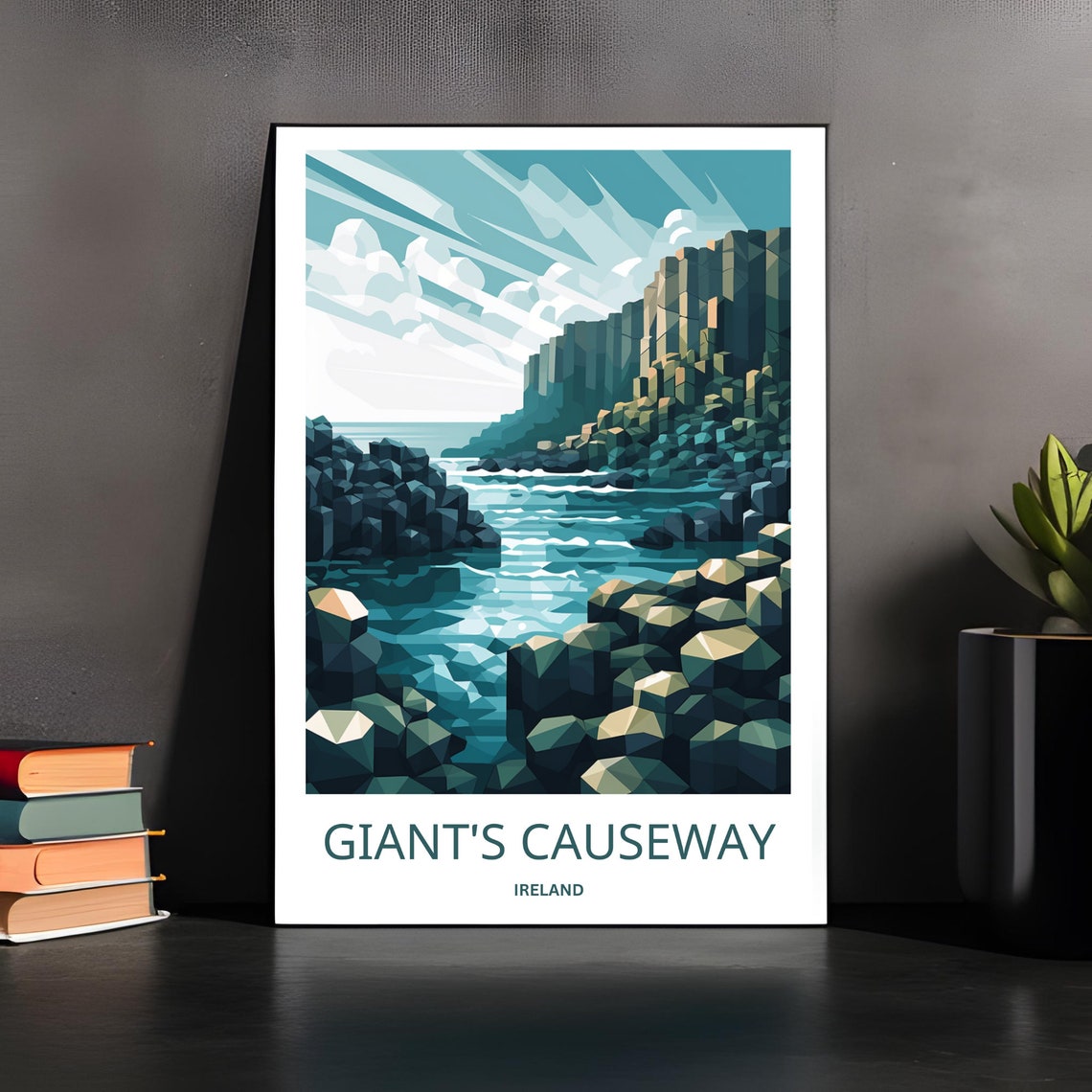 Giants Causeway Ireland Basalt Columns Coast Geometric Travel Poster - Image 3