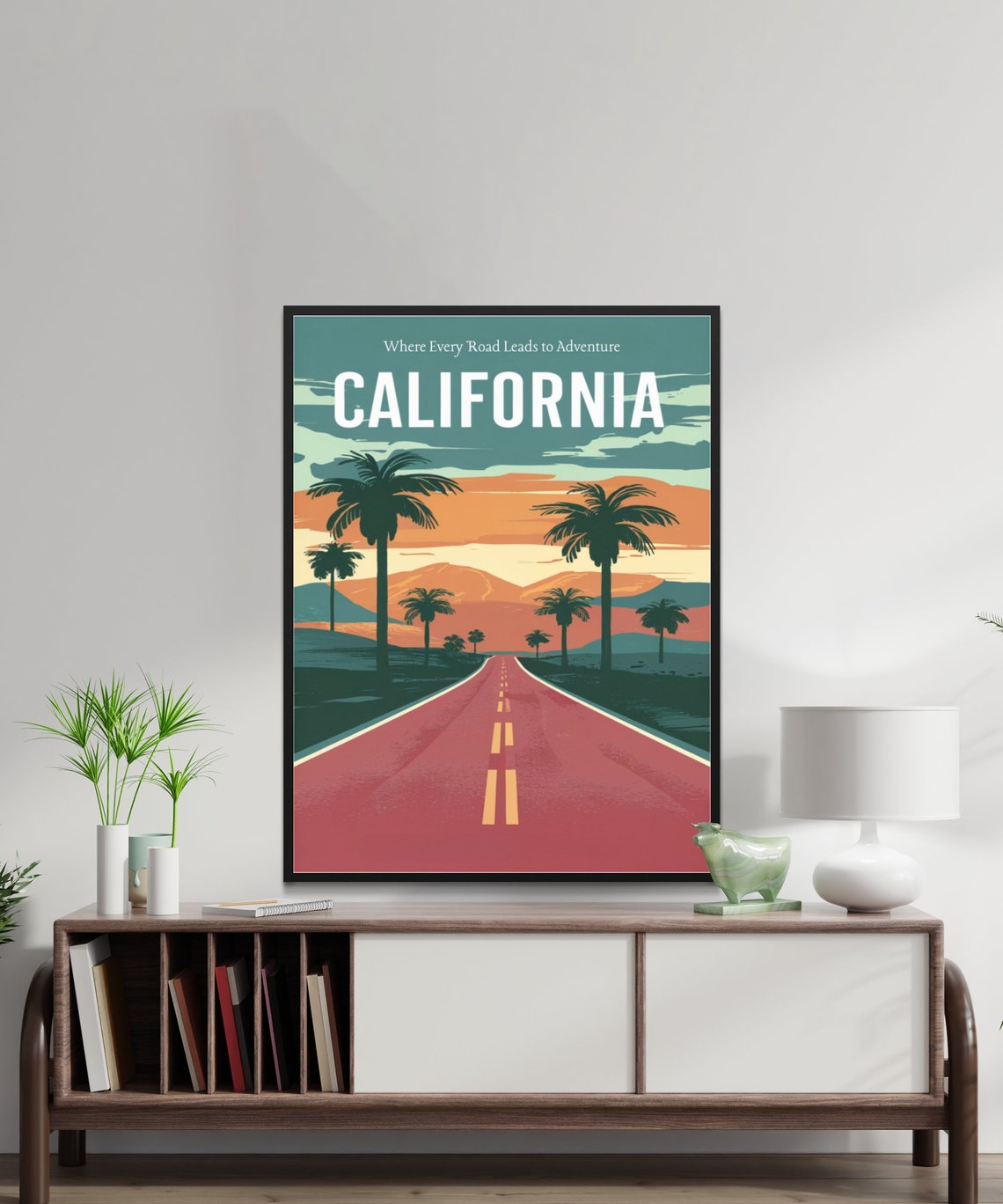 California Palm Tree Road Sunset Retro Adventure Travel Poster - Image 2