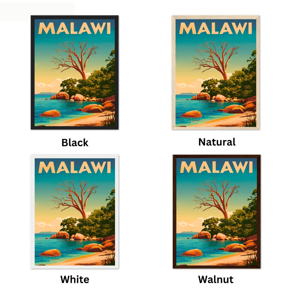 Malawi Africa Baobab Tree Lakeshore Golden Sunset Travel Poster - Image 4