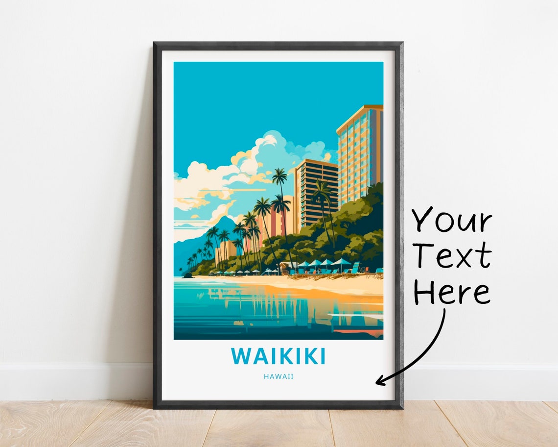 Waikiki Hawaii Personalized Beach Palm Trees Hotel View Travel Poster
