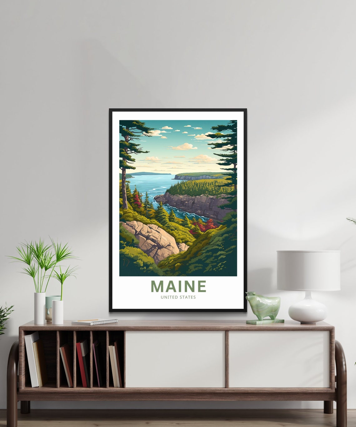 Personalized Maine Rocky Cove Pine Forest Coast Travel Poster - Image 2