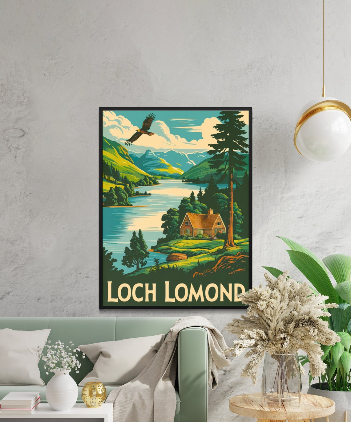 Loch Lomond Scotland Vintage Cabin Eagle Pine Mountain Poster - Image 3