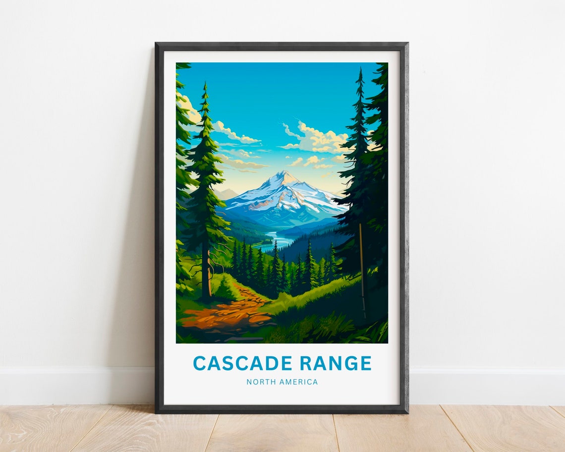 Cascade Range North America Snowy Peak Forest Trail Scenic Poster