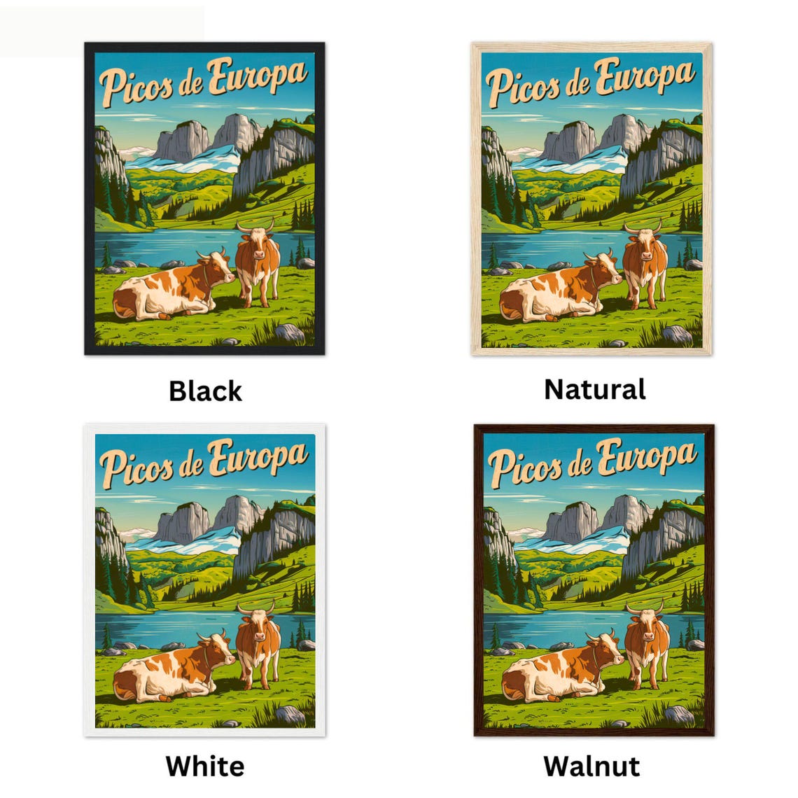 Picos de Europa Spain Vintage Travel Poster Alpine Cows Meadow - Image 4