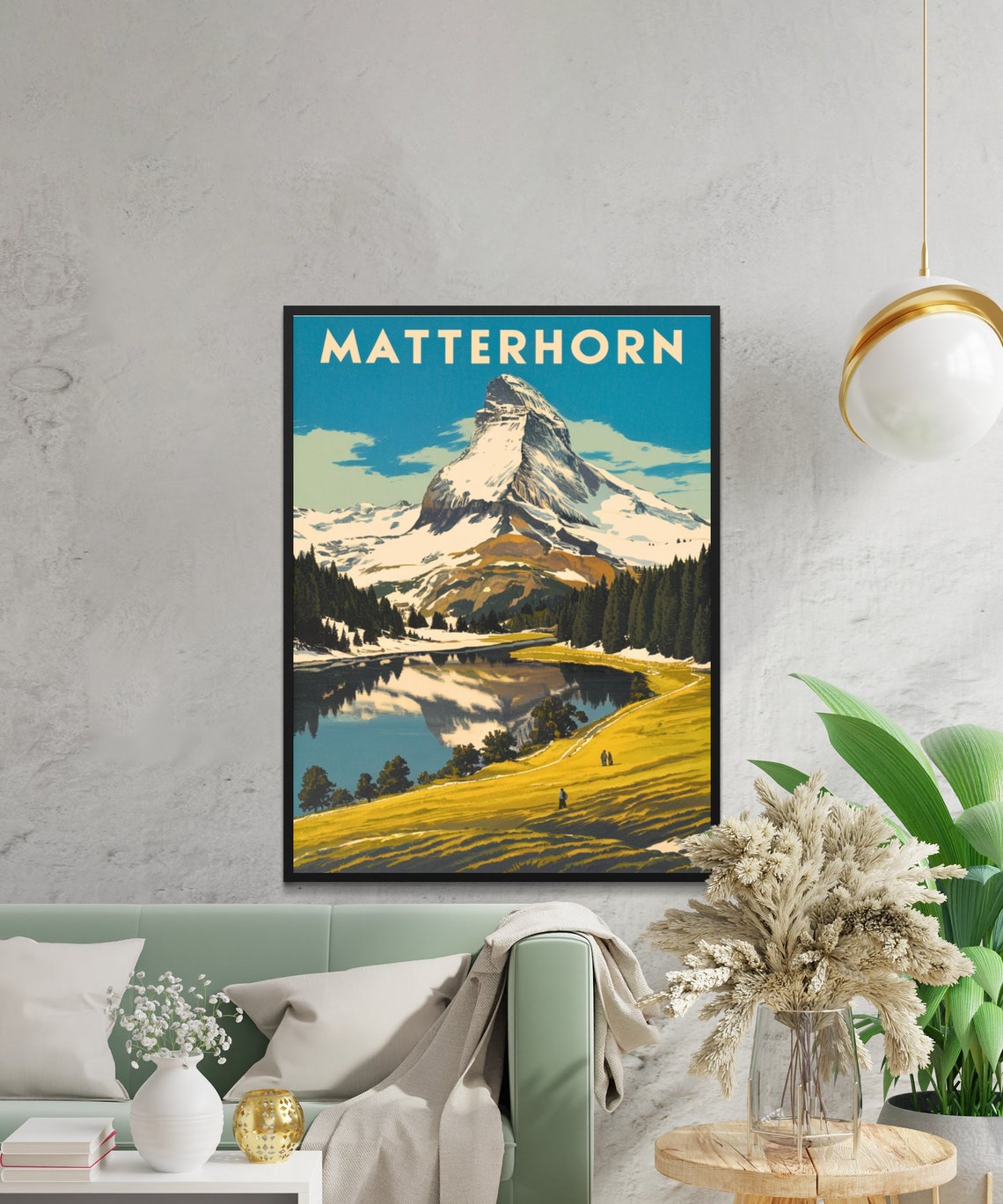 Matterhorn Snowy Slopes Pine Lake Reflection Meadow Vintage Poster - Image 2