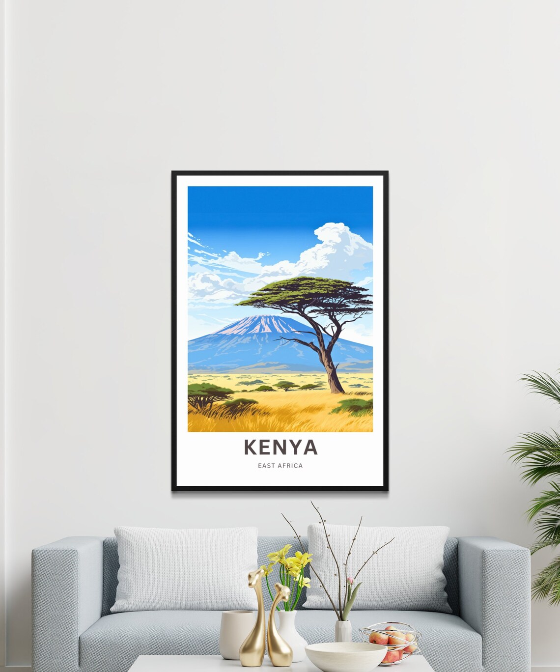 Kenya East Africa Lone Acacia Tree Snowy Peak Savanna Poster - Image 3