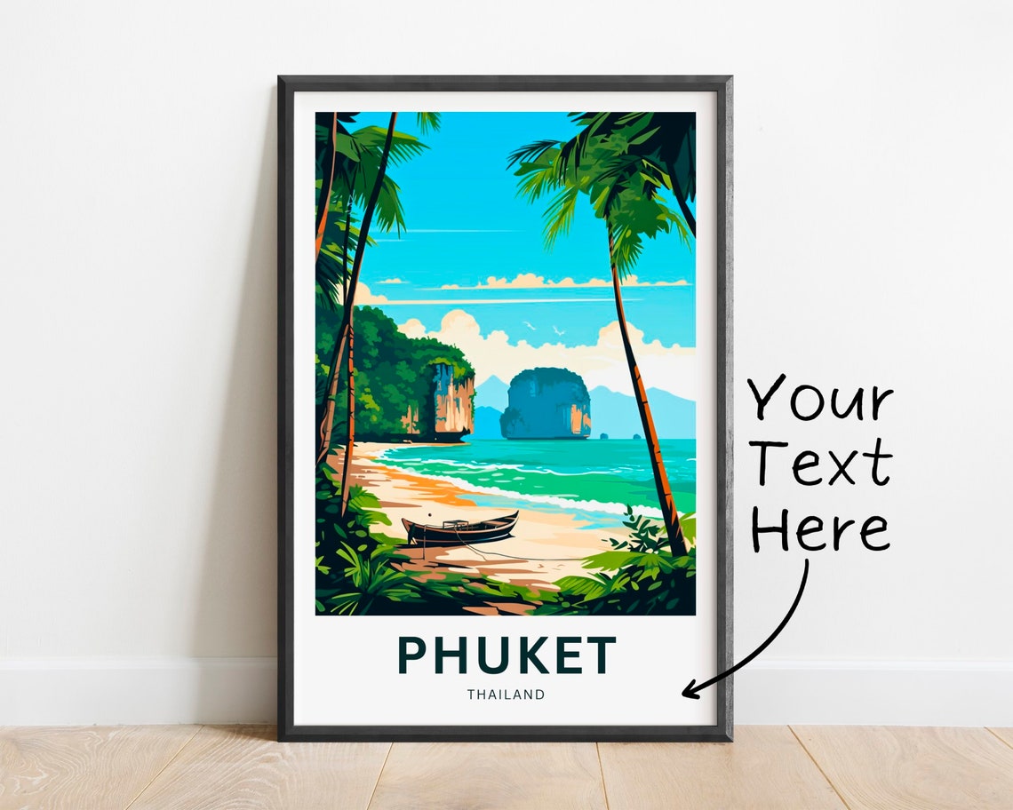 Personalized Phuket Thailand Beach Boat Custom Text Travel Poster