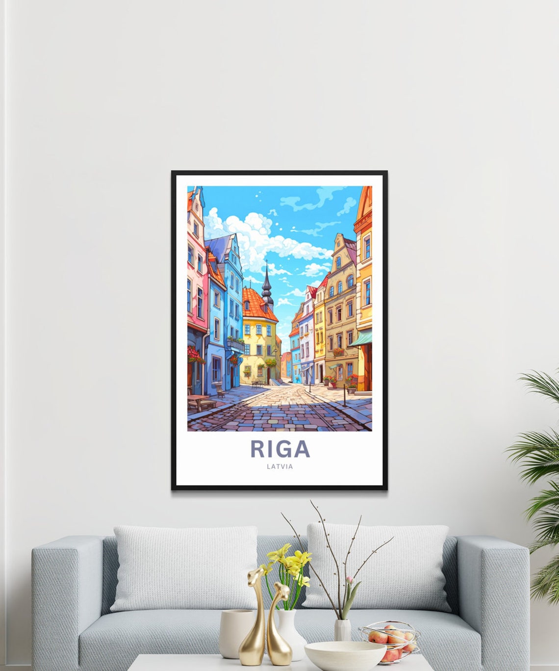 Riga Latvia Colorful Cobblestone Street Personalized Travel Poster - Image 3