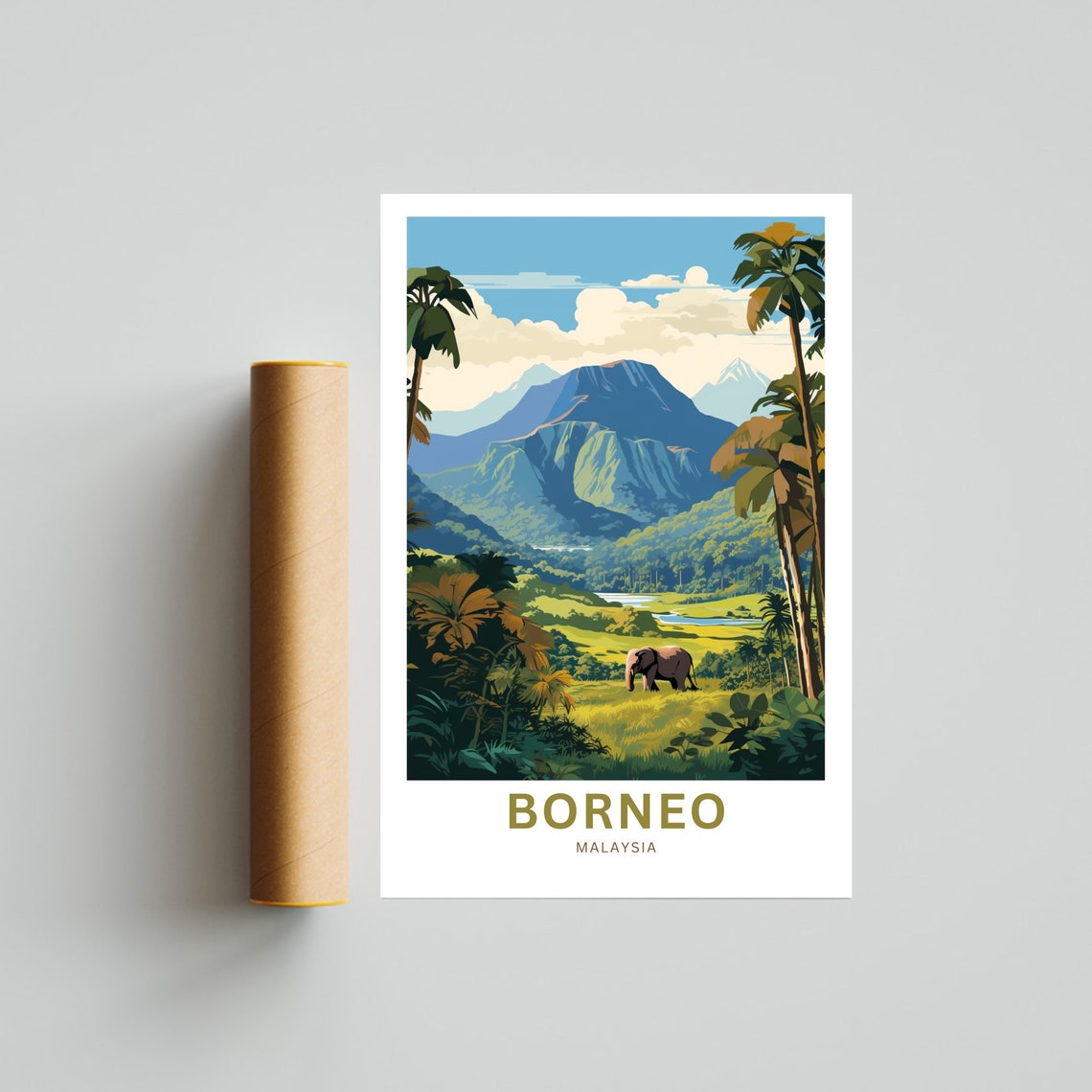 Personalized Borneo Malaysia Rainforest Elephant Mountain Poster - Image 4