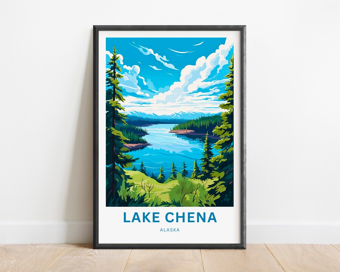 Lake Chena Alaska Tall Spruce Overlook Snowy Peak Lake Poster
