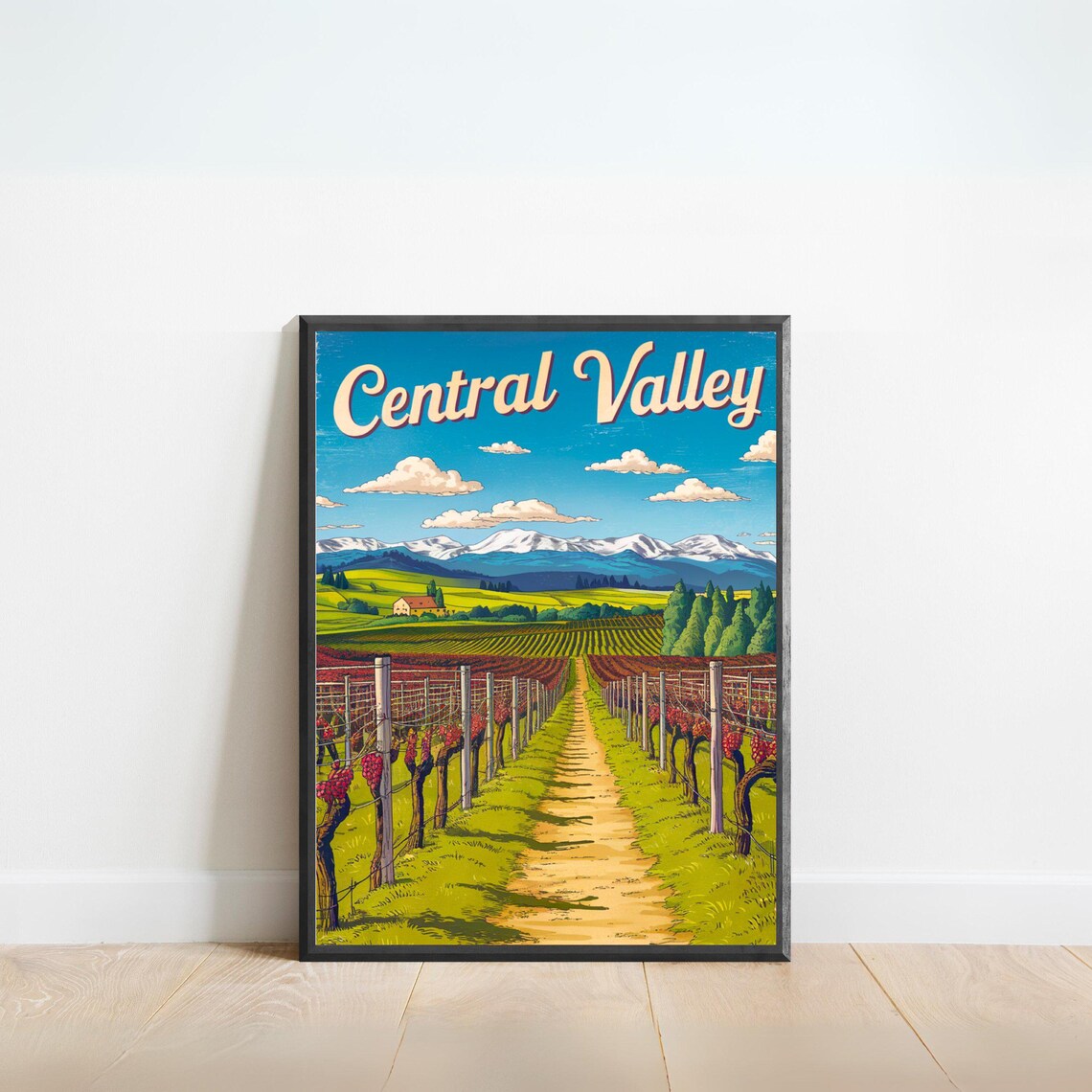 Central Valley California Vineyard Rows Vintage Travel Poster