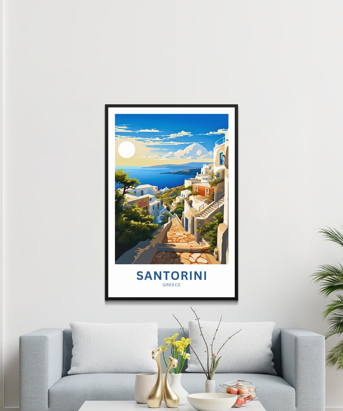 Santorini Greece Whitewashed Village Aegean Sea Sunset Travel Poster - Image 3