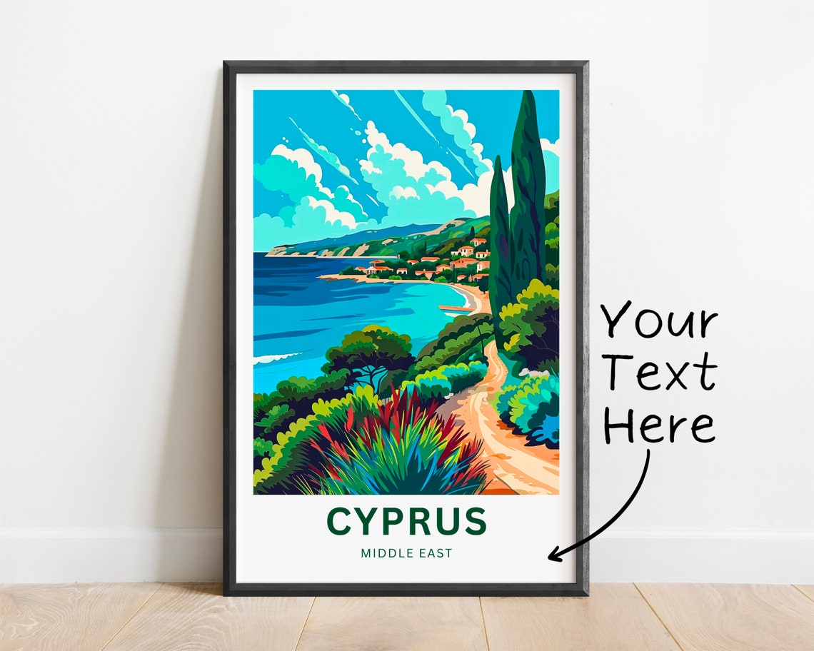 Cyprus Coastal Path Cypress Trees Ocean View Travel Art Poster - Image 2