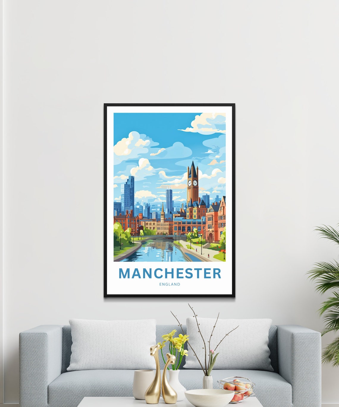 Manchester England Clock Tower Riverside City Skyline Poster - Image 3