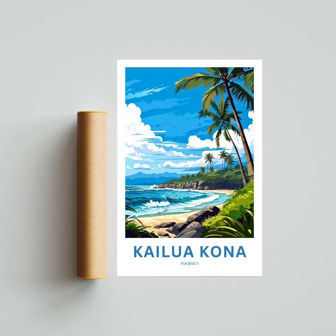 Kailua Kona Hawaii Palm Cove Rocky Beach Personalized Poster - Image 4
