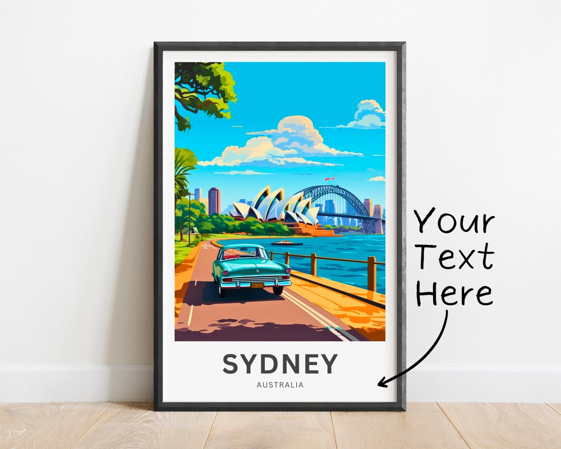 Personalized Sydney Harbour Bridge Vintage Car Custom Travel Poster