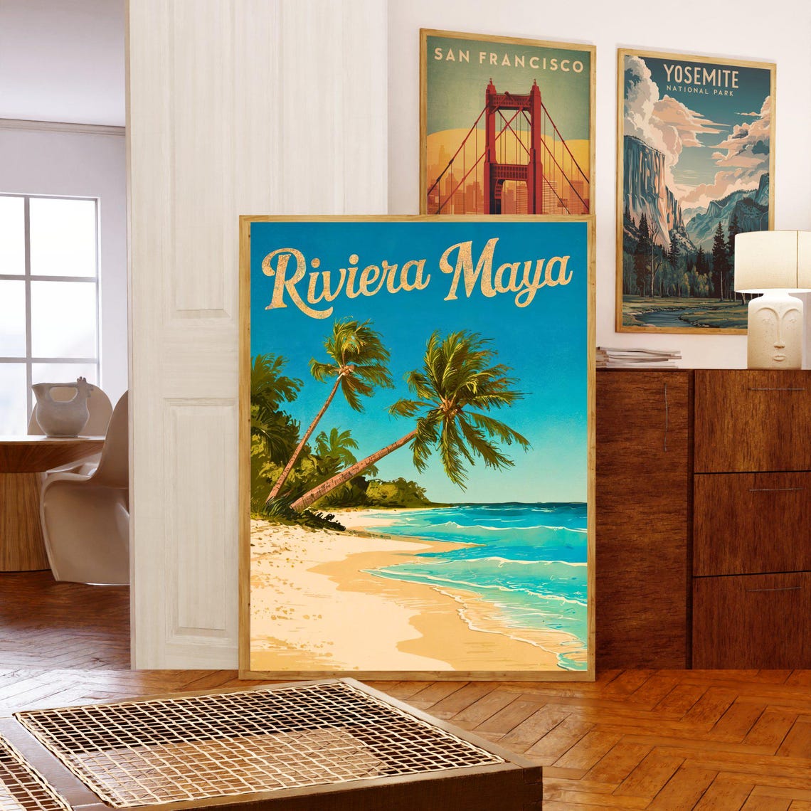 Riviera Maya Vintage Palm Trees Beach Mexico Retro Travel Poster - Image 5