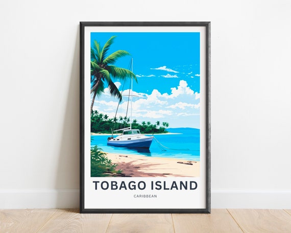 Tobago Travel Print Tobago Island Poster Caribbean Wall Art Framed Present Gift Trinidad And Tobago Present Personalized Text