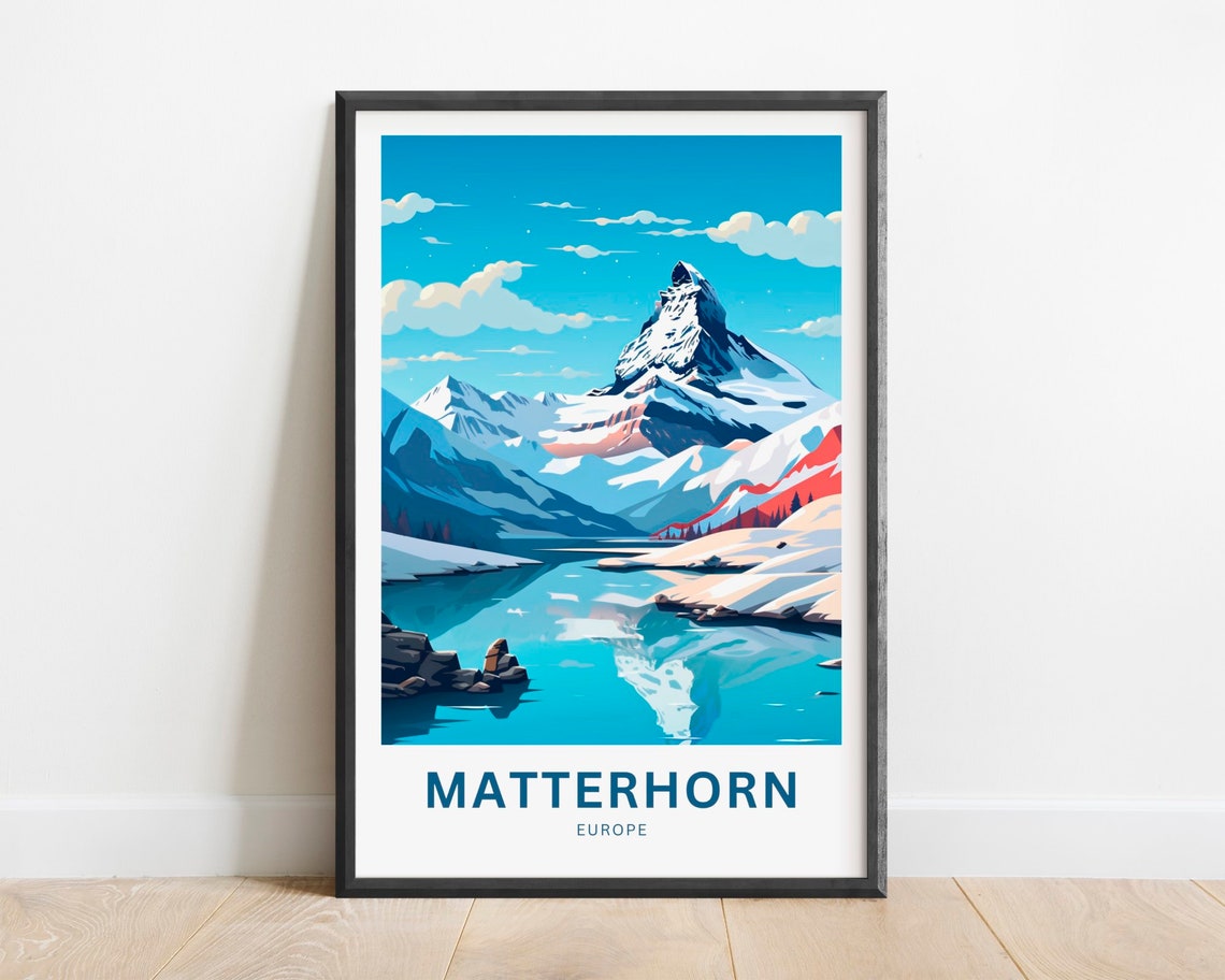 Matterhorn Europe Mountain Peak Mirrored Alpine Lake Travel Poster
