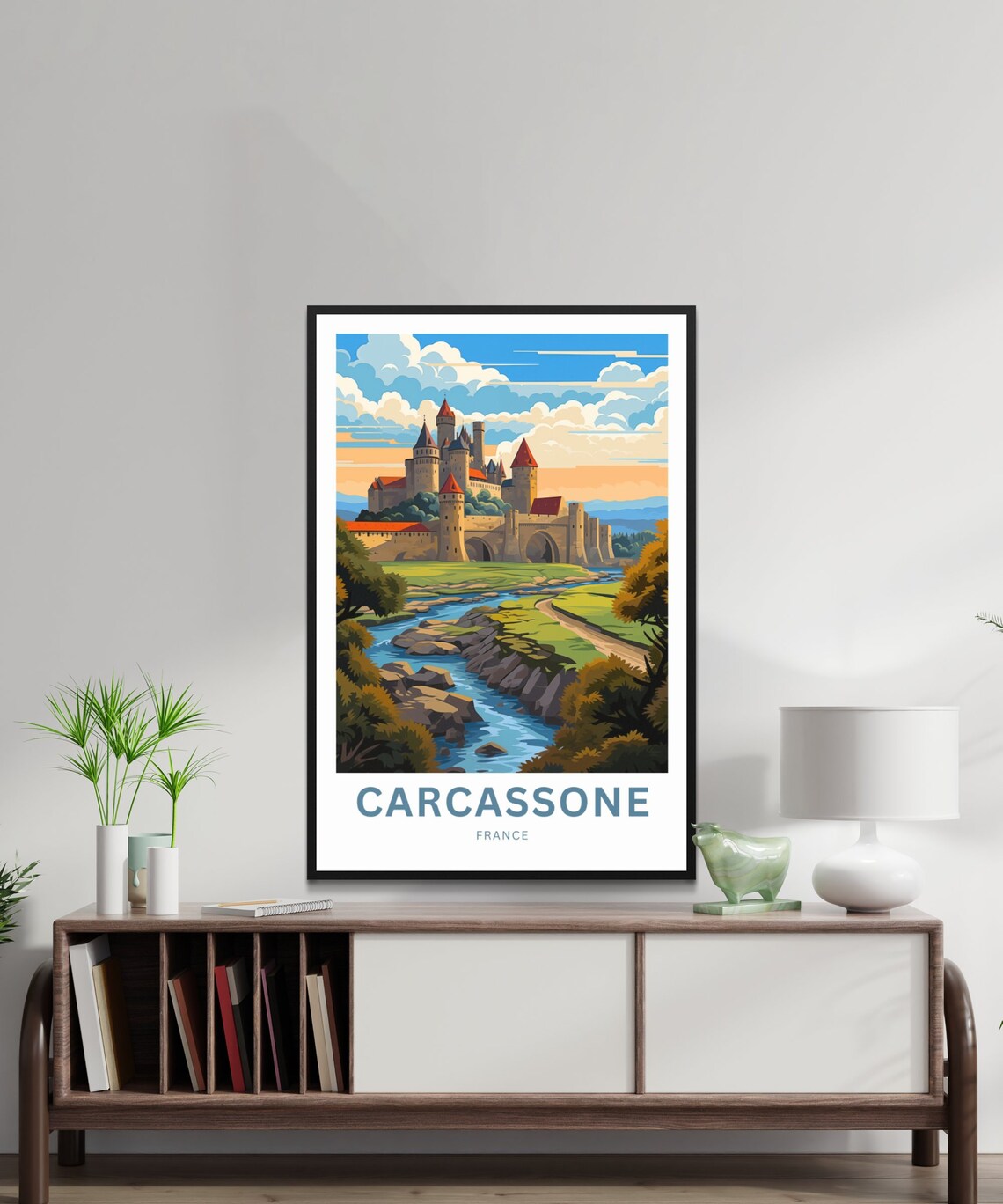 Carcassonne France Medieval Castle and River Sunset Travel Poster - Image 2