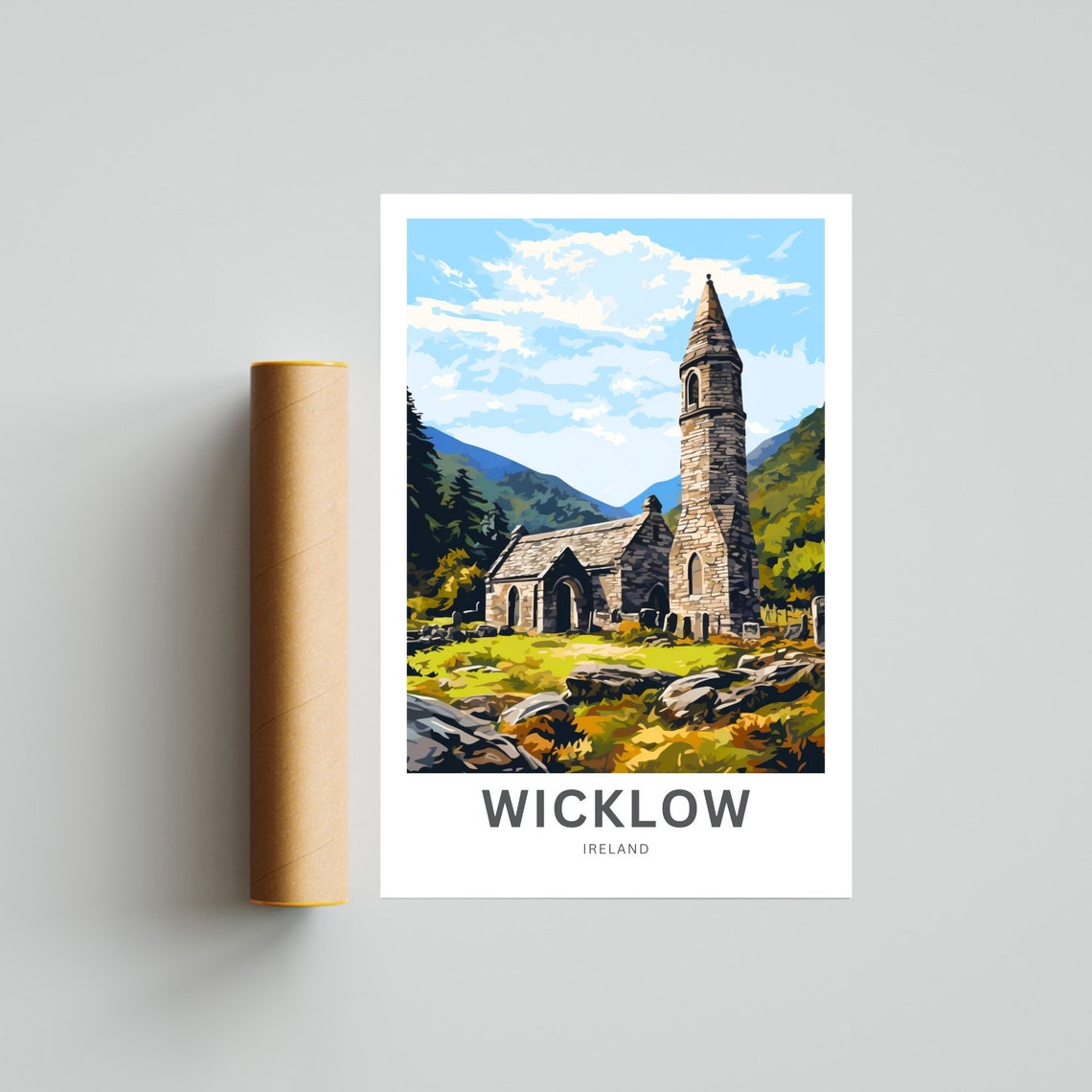Wicklow Ireland Ancient Round Tower Church Ruins Mountain Poster - Image 4