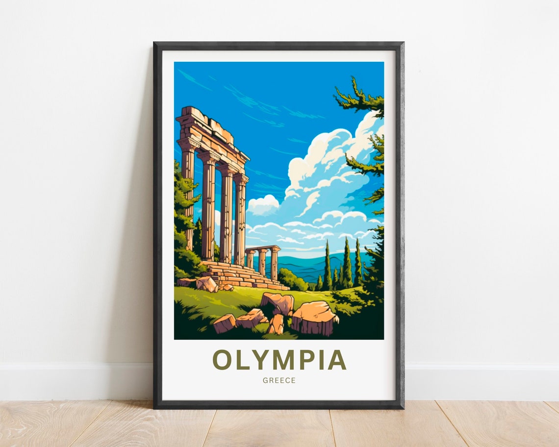 Olympia Greece Travel Poster Ancient Ruins Columns Art Decor