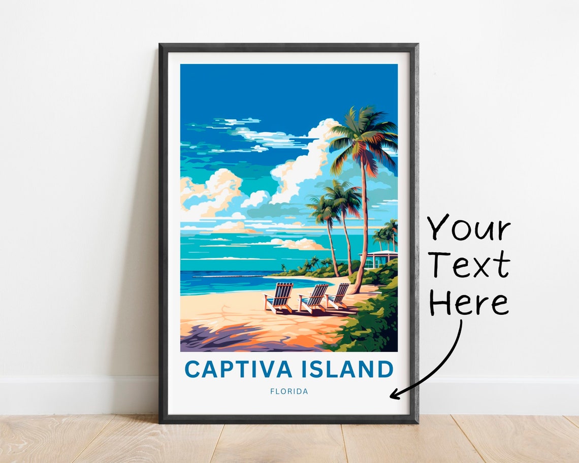 Captiva Island Florida Tropical Beach Lounge Chairs Palm Art Poster