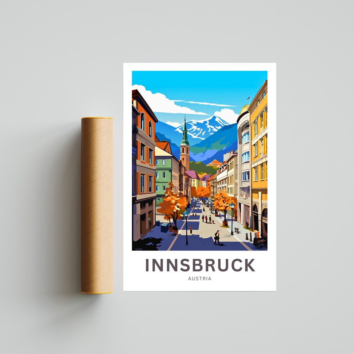 Innsbruck Austria Old Town Street Mountain View Custom Travel Poster - Image 4