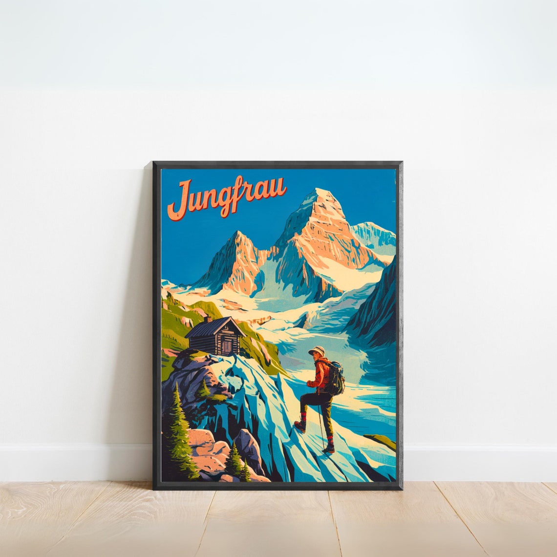 Jungfrau Switzerland Vintage Roped Climbers Alps Travel Poster