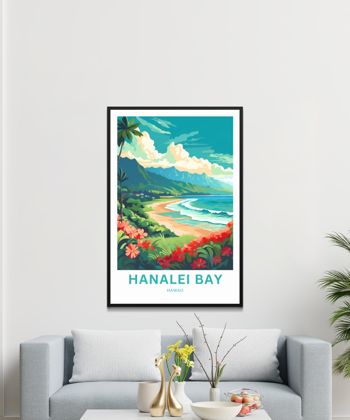 Personalized Hanalei Bay Hawaii Beach Custom Text Travel Poster - Image 3