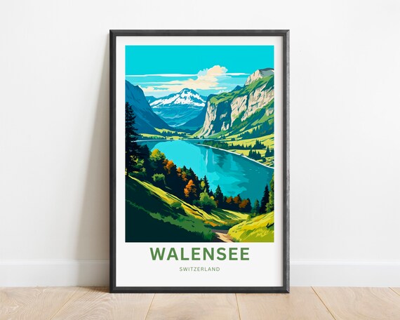 Walensee Switzerland Turquoise Lake Alpine View Travel Poster
