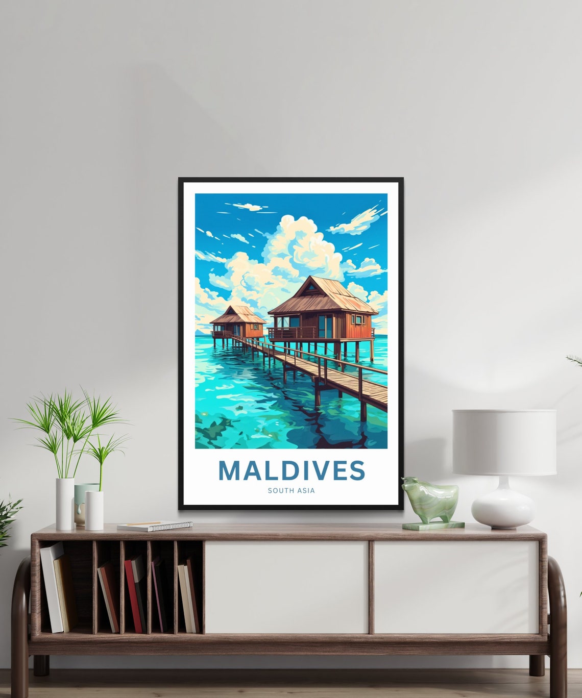 Maldives Boardwalk Overwater Villa Scene Personalized Travel Poster - Image 2