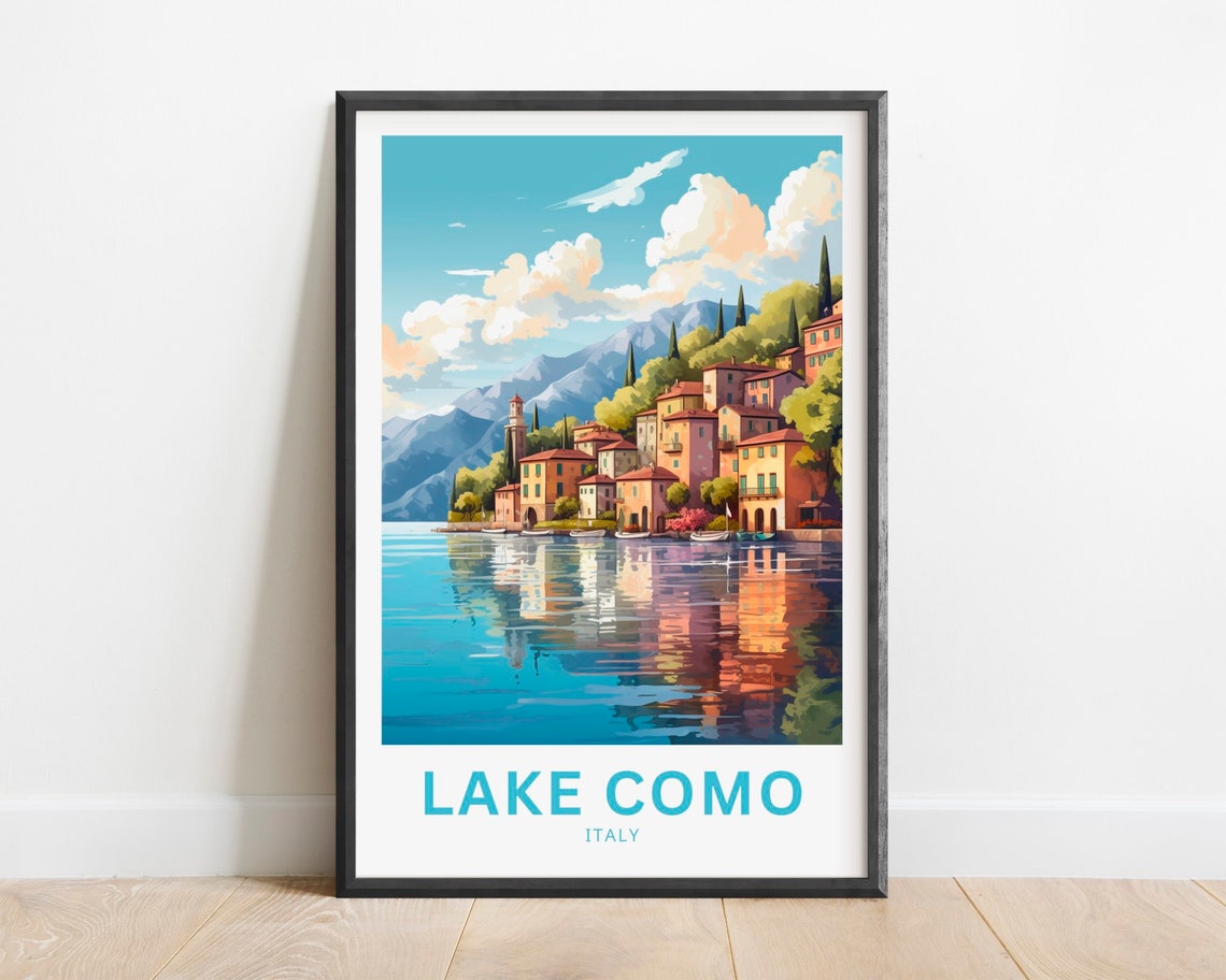 Lake Como Italy Lakeside Village Reflection Mountain View Poster