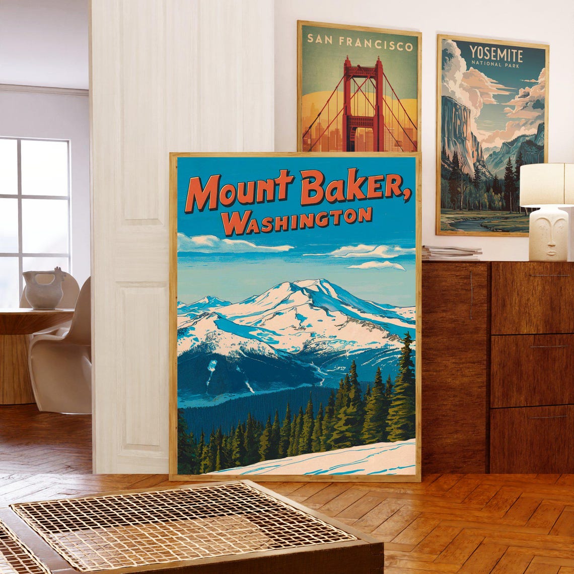 Mount Baker Washington Snowy Summit Retro Vintage Travel Poster - Image 5