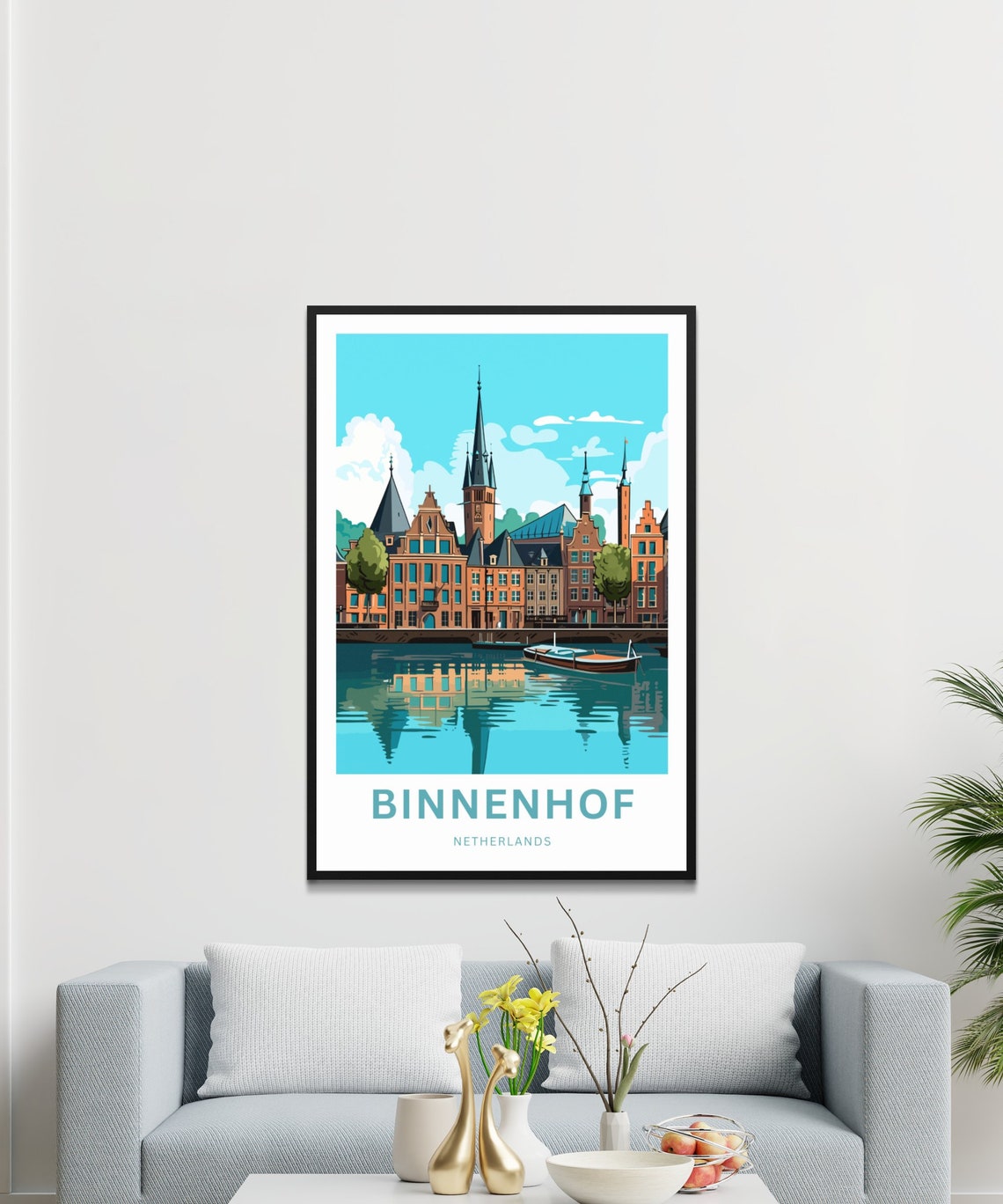 Binnenhof Netherlands Canal Houses Boat Harbor Travel Poster - Image 3