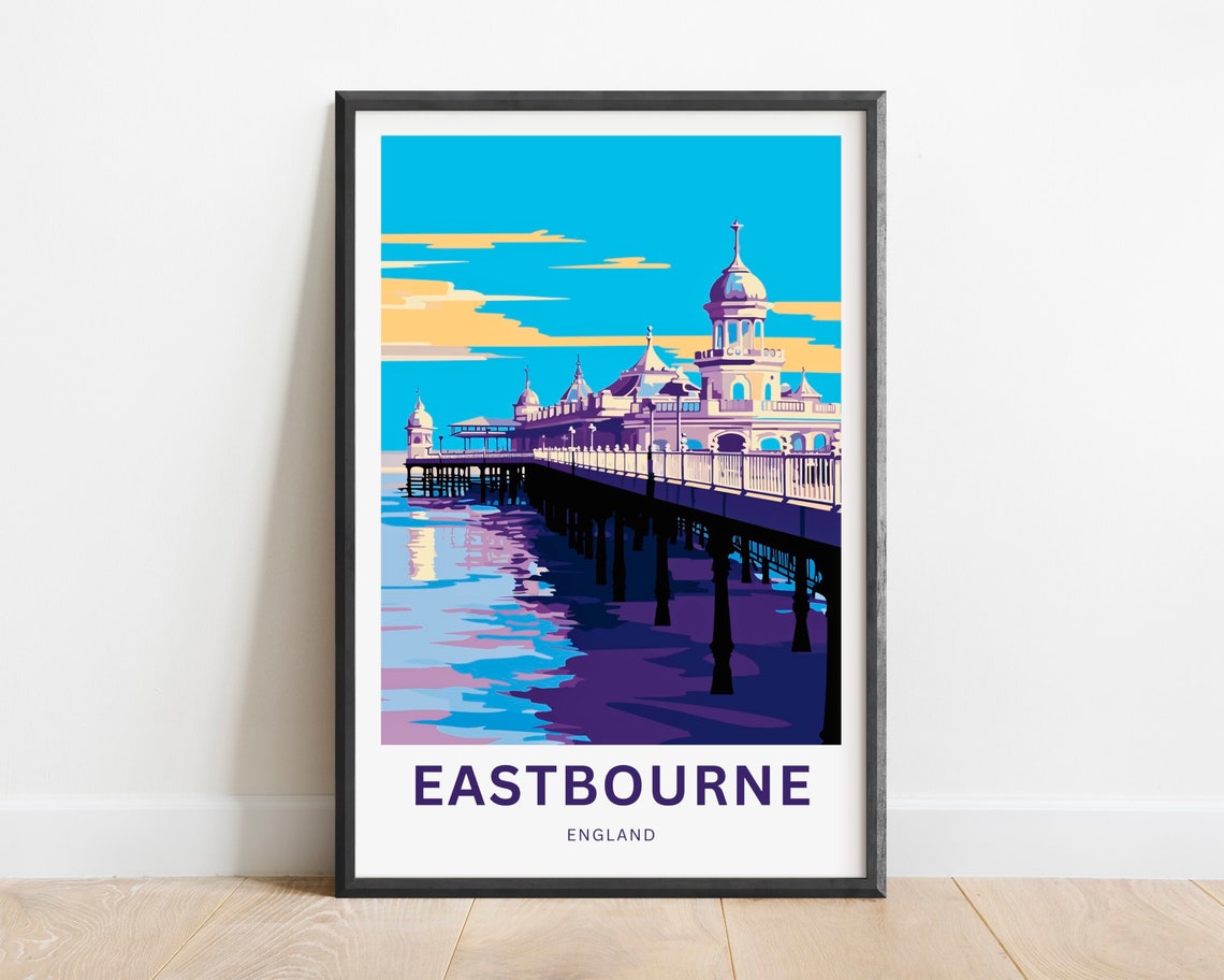 Eastbourne England Historic Pier Sunset Seaside Art Travel Poster