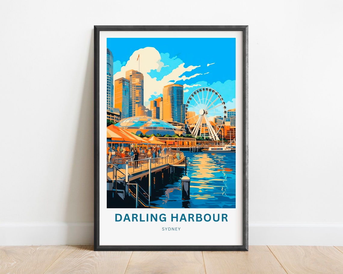 Darling Harbour Sydney Waterfront Ferris Wheel Skyline Poster