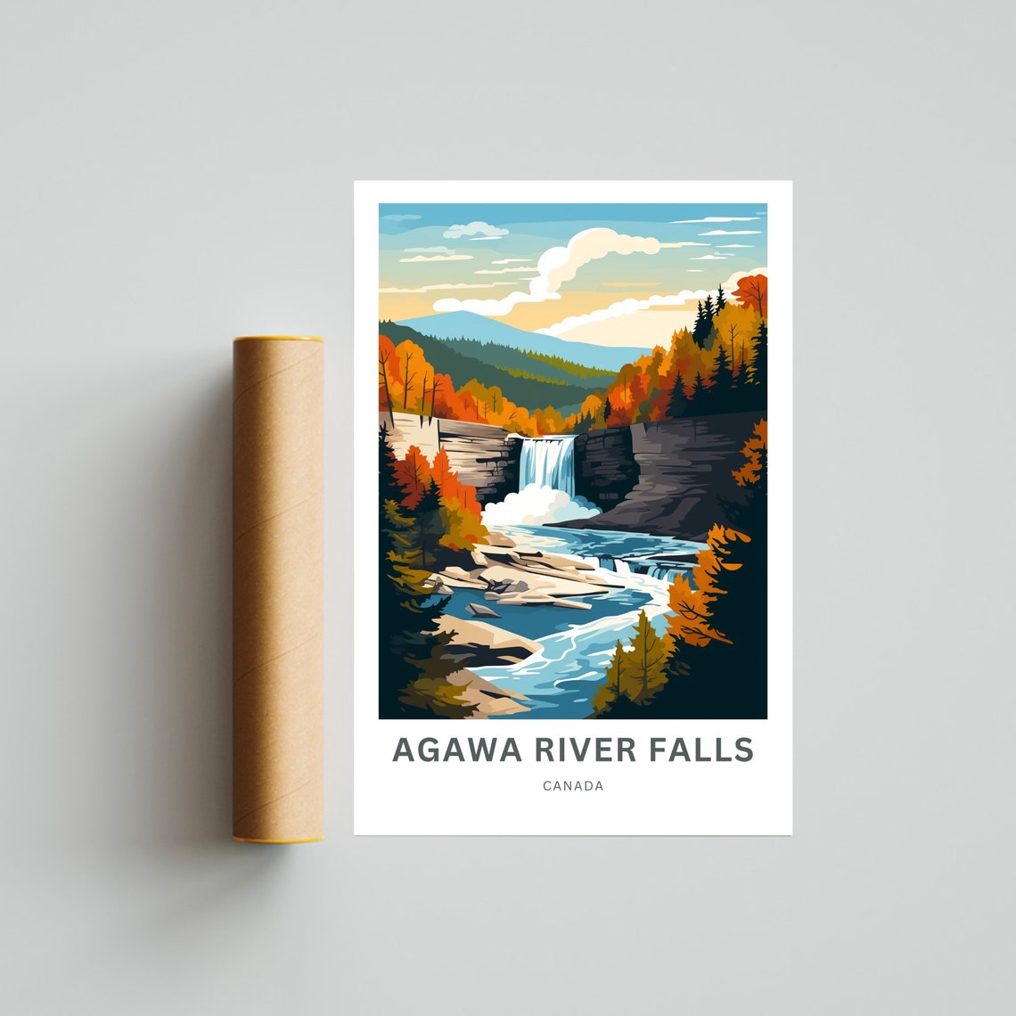 Agawa River Falls Canada Autumn Cliffs Waterfall Scene Poster - Image 4