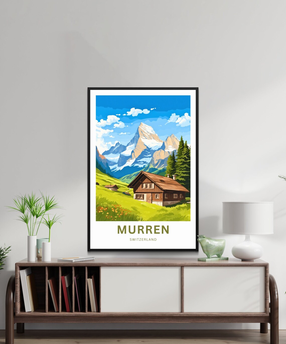 Murren Switzerland Alpine Chalet Mountain Meadow Scene Poster - Image 3